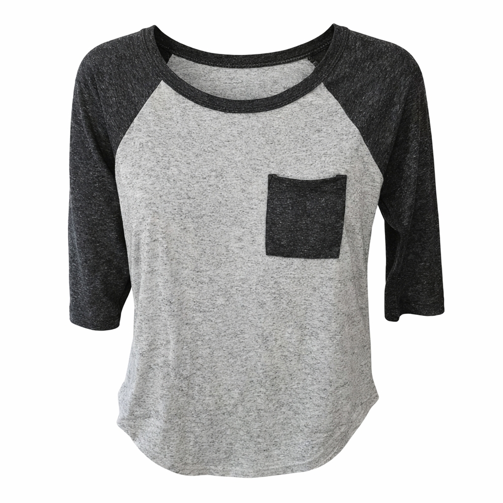 Free Kisses Raglan Baseball Tee Size Small Gray Pocket‎ Top